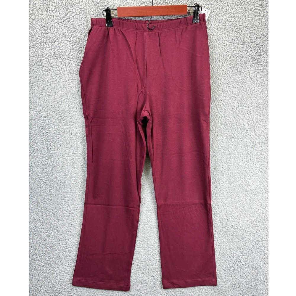 Lands' End Sport Knit Pants Womens MP Burgundy Straight Leg Loungewear NWT